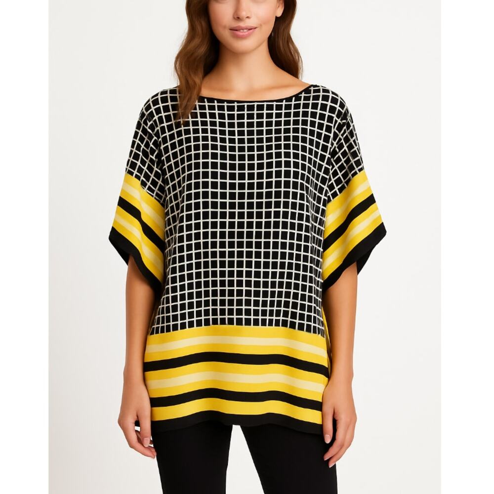 Michael KORS Flowy Geometric Design Black, White & Yellow Tunic - Size S/M 💛🖤